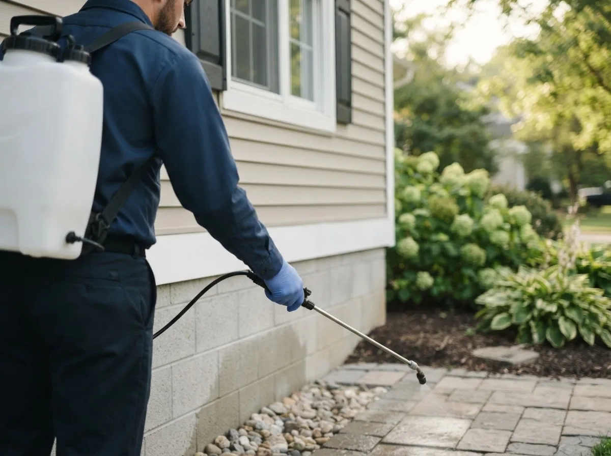 Pest control technician inspecting a home in Luttrell, TN